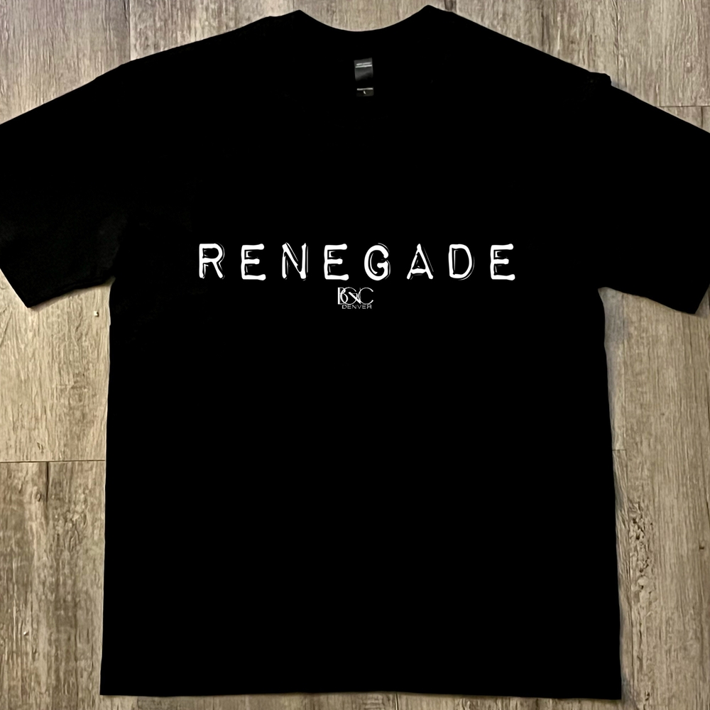 'Renegade' Text Short Sleeve Tee, Black, Cotton, Artist Original, Outlaw